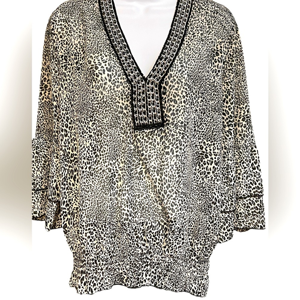 Cache Black/White/Gray Leopard Print Top Size M W… - image 1